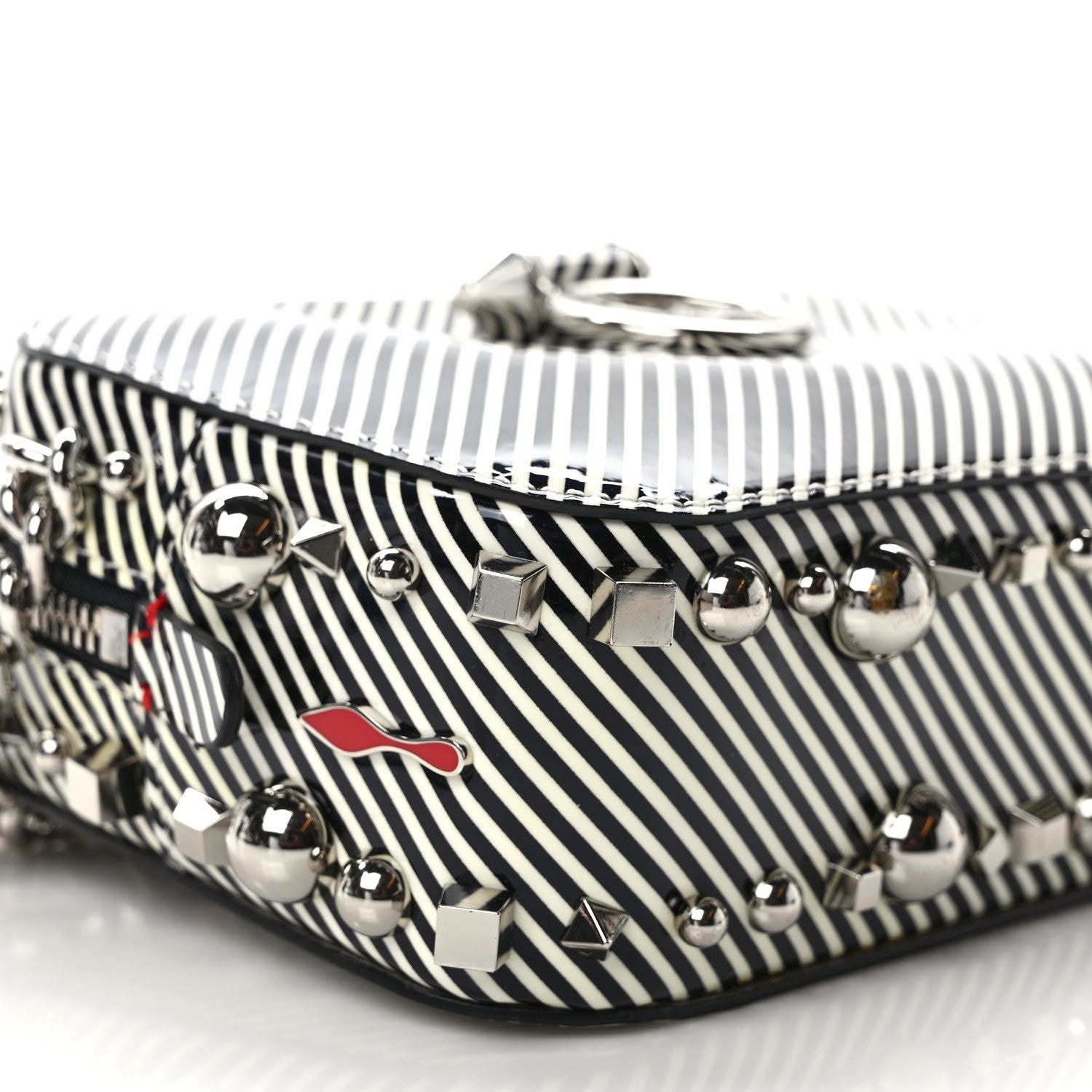 Christian Louboutin Patent Striped Spikes Mini Rubylou Crossbody Black White 7 of 8