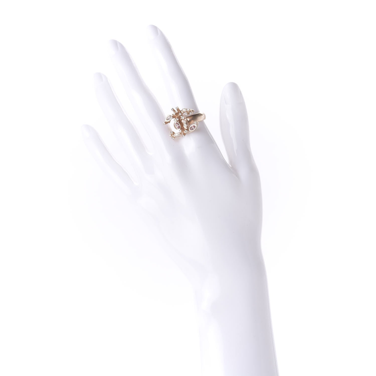 Chanel Crystal Marquise CC Logo Ring 6 Rose Gold 2 of 6