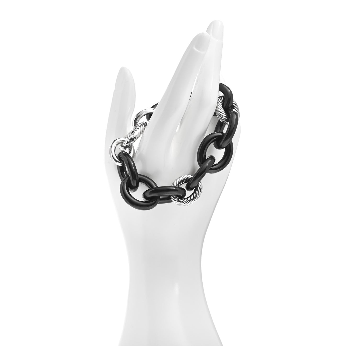 Sterling Silver Black Ceramic 17mm Extra Large Oval Link Bracelet