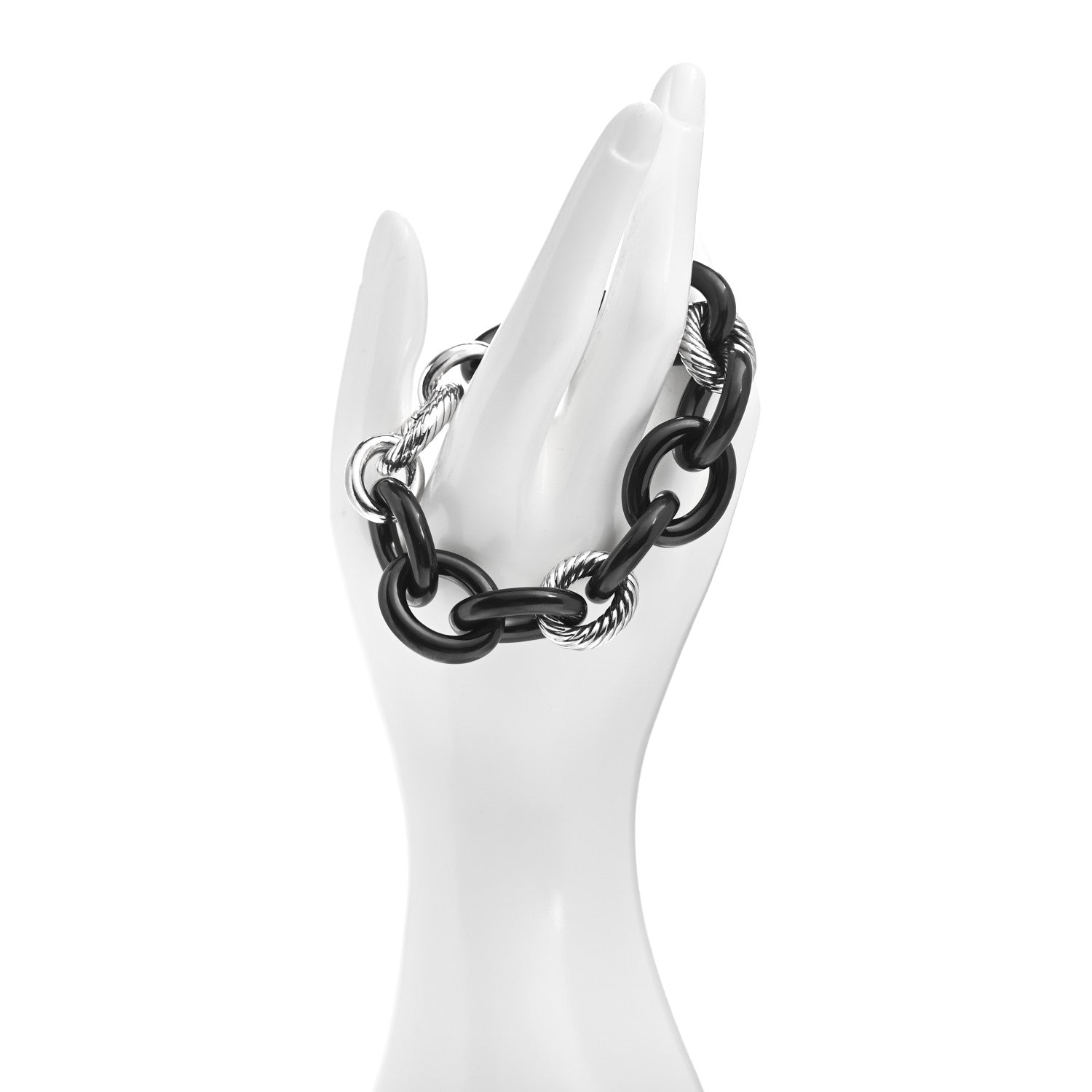David Yurman Sterling Silver Black Ceramic 17mm Extra Large Oval Link Bracelet 2 of 4