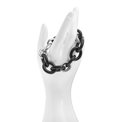 David Yurman Sterling Silver Black Ceramic 17mm Extra Large Oval Link Bracelet 2 of 4