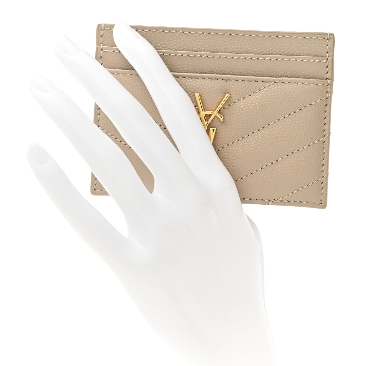 Grain De Poudre Matelasse Chevron Monogram Credit Card Case Sea Salt