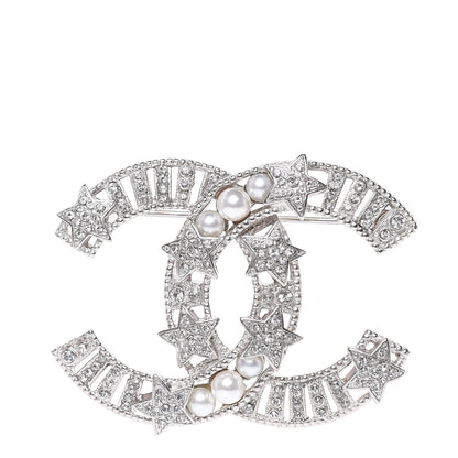 Chanel Crystal Pearl CC Star Coco Flapper Brooch Silver 1 of 5