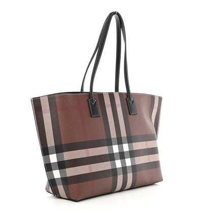 Burberry E-Canvas Check Medium Tote Dark Birch Brown 3 of 12