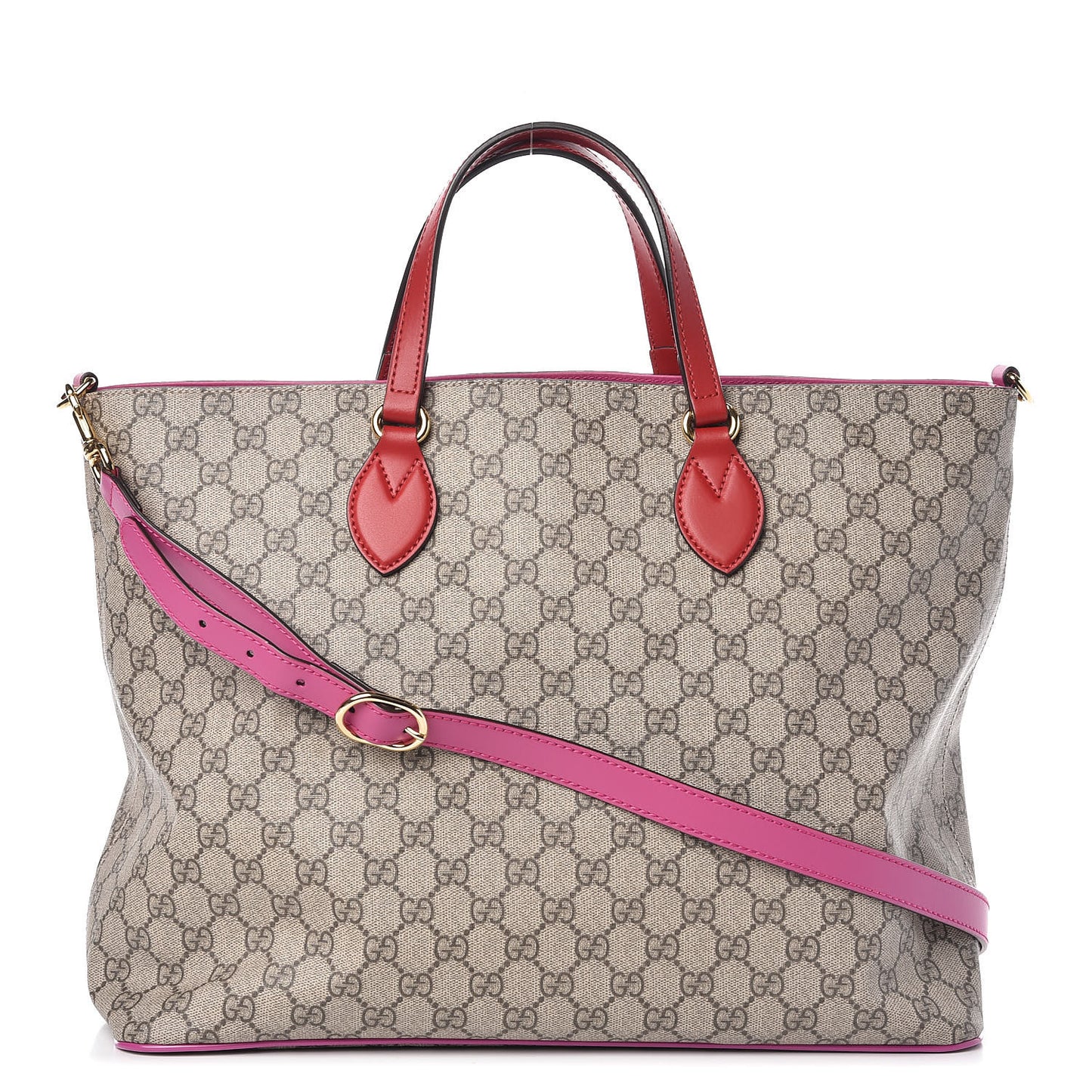 Soft GG Supreme Monogram Medium Crossbody Tote Beige Hibiscus Red New Rosette