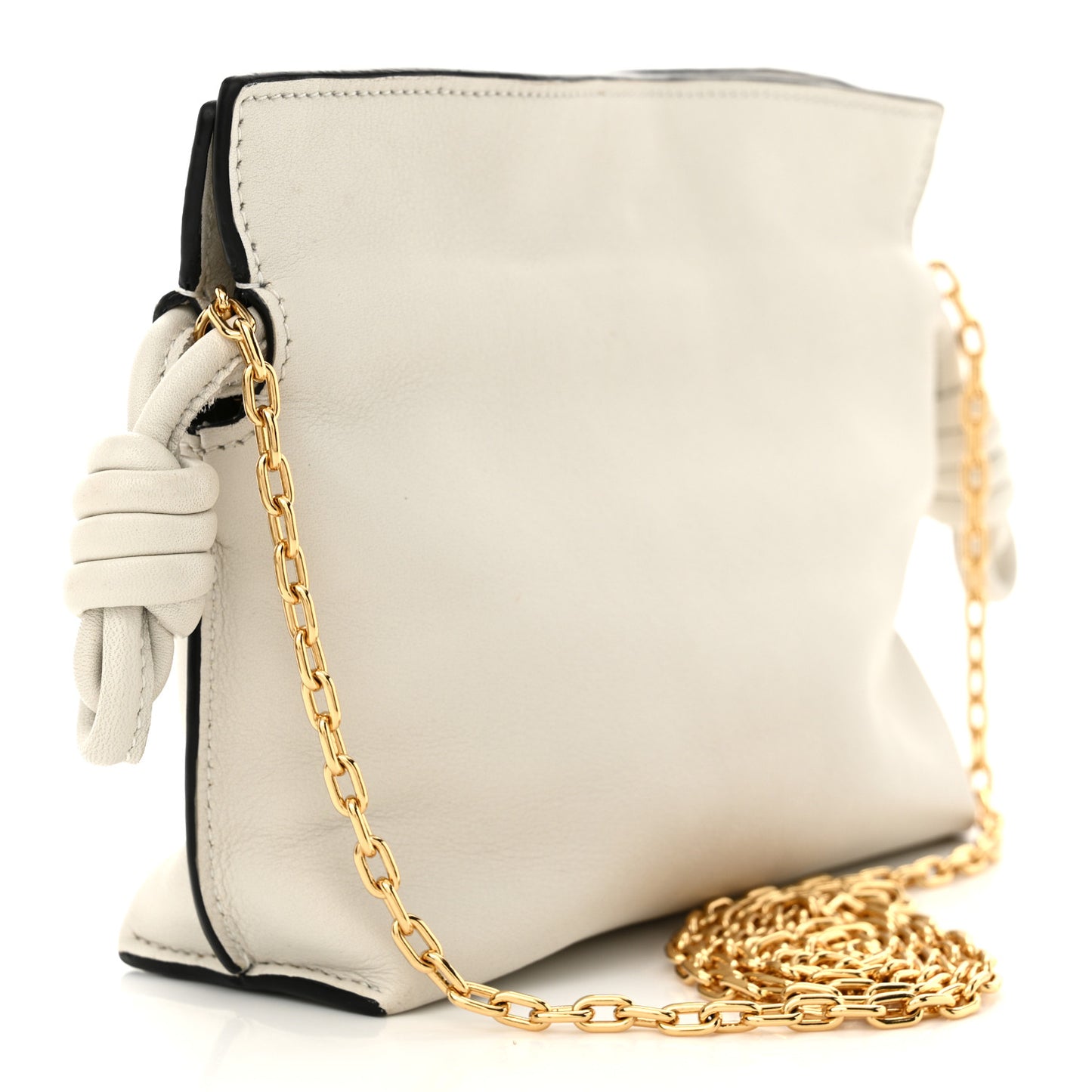 Calfskin Nano Flamenco Knot Clutch Soft White