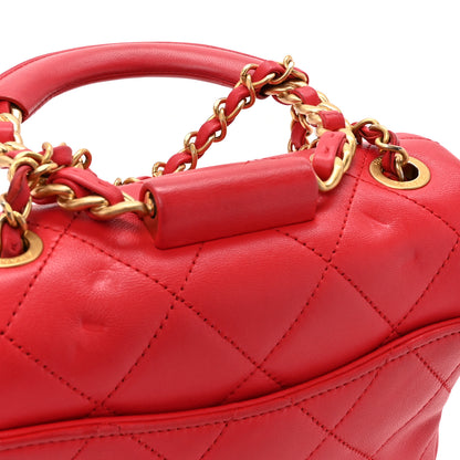 Chanel Lambskin Quilted Small Circular Handle Bag Brilliant Rouge 15 of 15