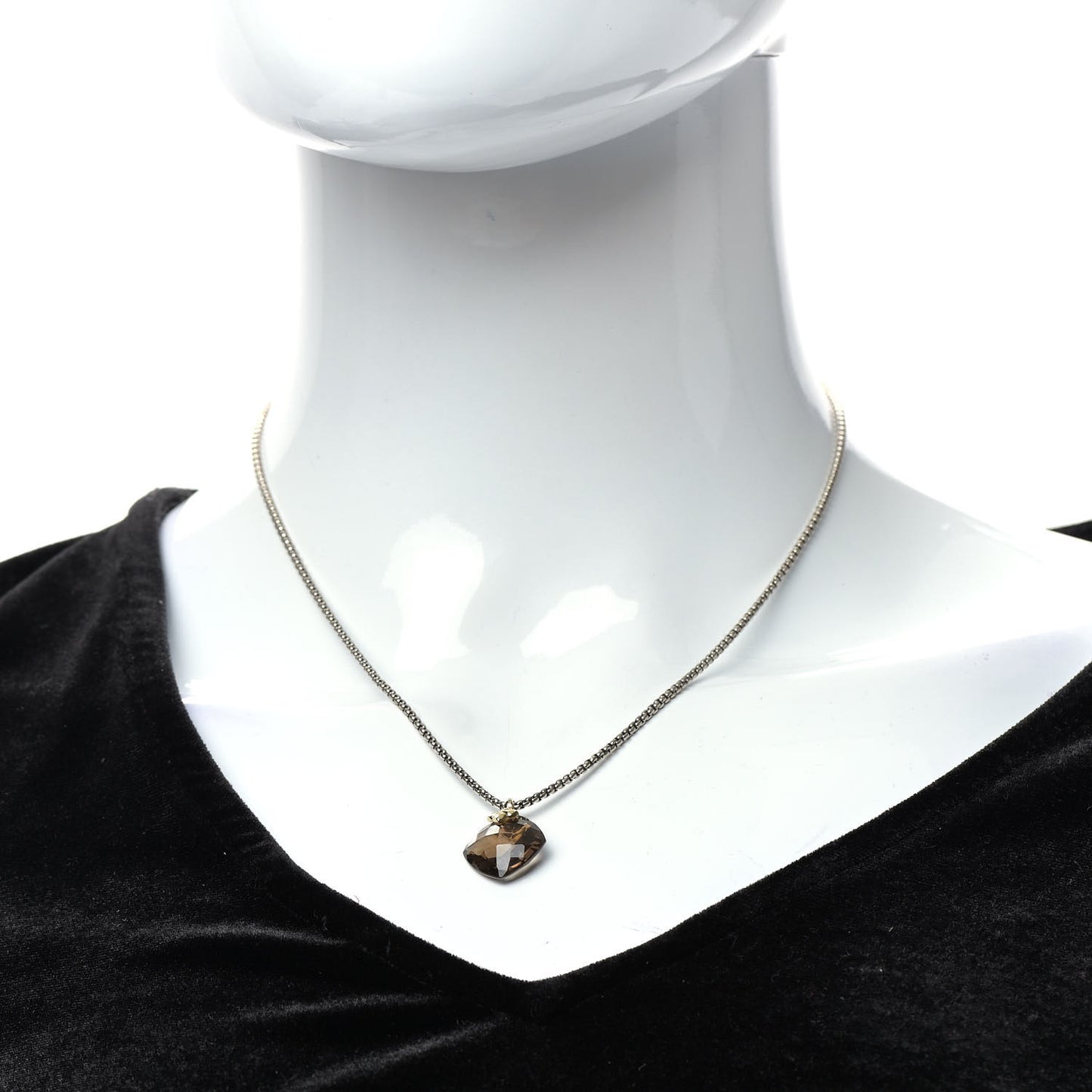 Sterling Silver 18K Yellow Gold Smoky Quartz Cushion Capri Pendant Necklace