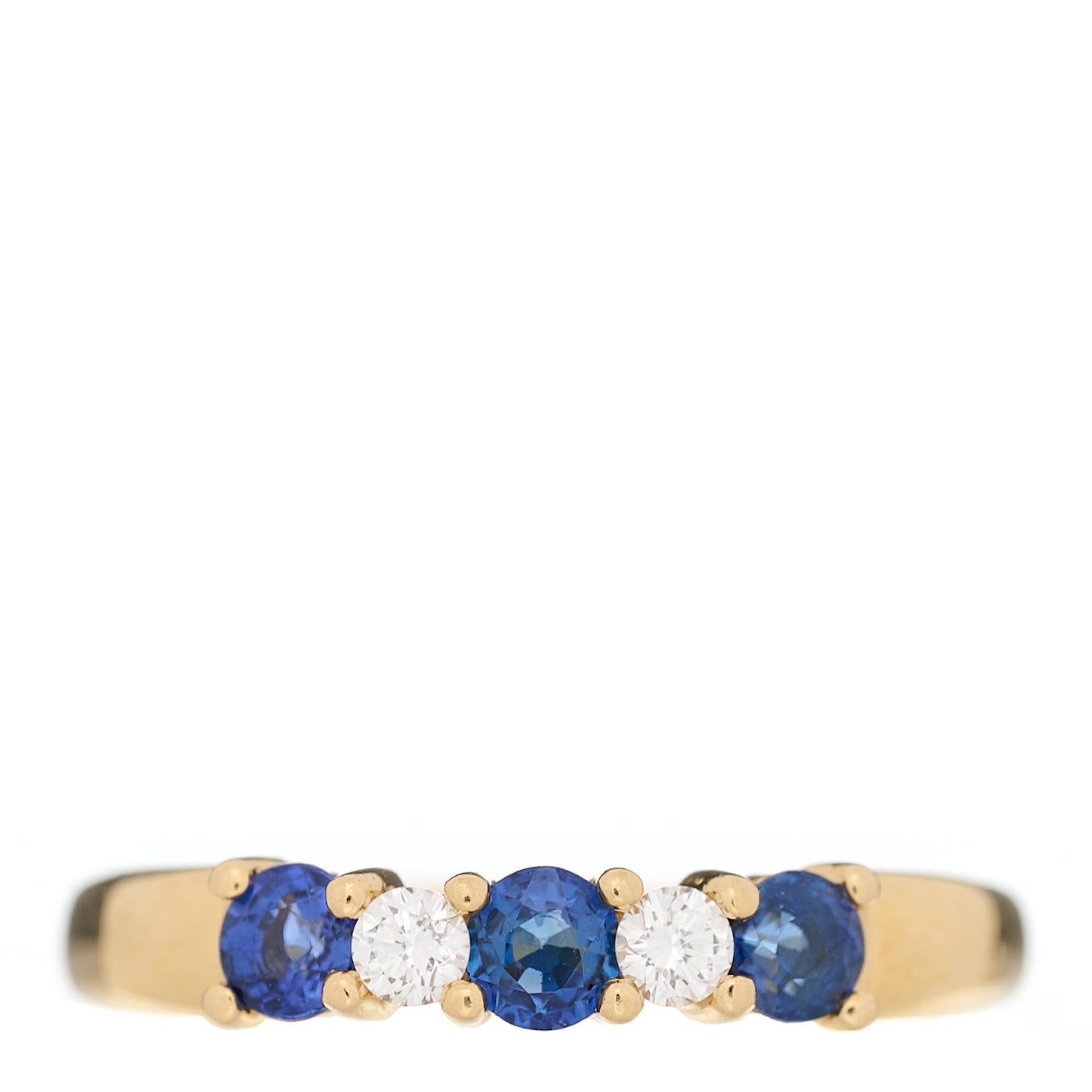 18K Yellow Gold Diamond Blue Sapphire Band Ring 50 5.25
