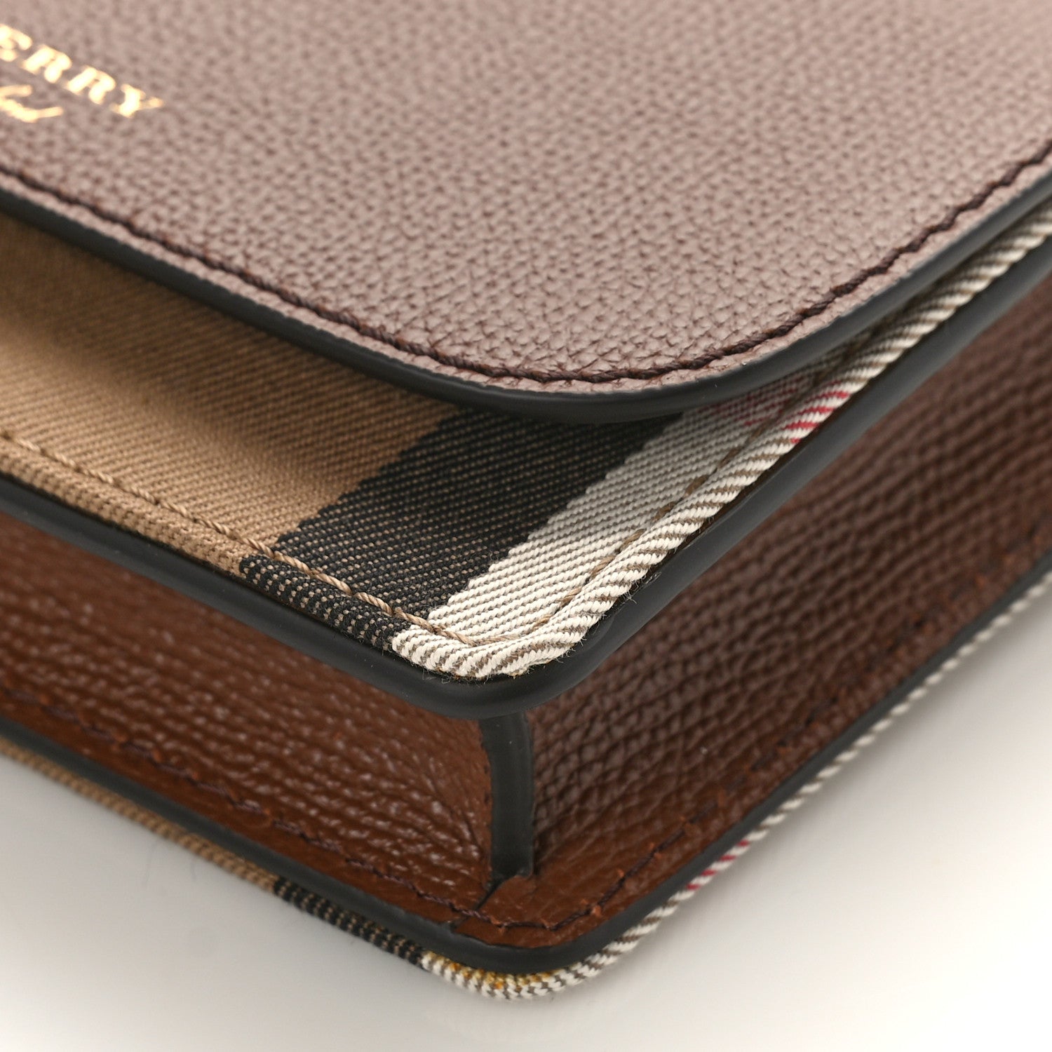 Burberry Grained Calfskin House Check Tartan Mix Hampshire Wallet On Chain Tan 8 of 8