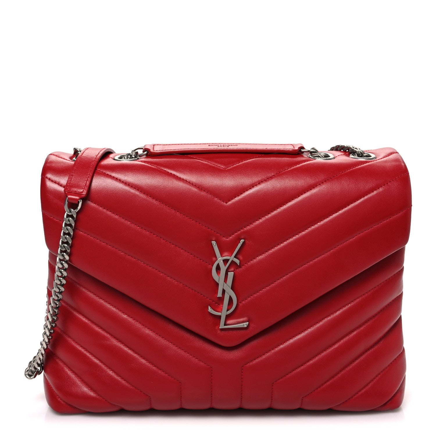 Saint Laurent Calfskin Y Quilted Monogram Medium Loulou Chain Satchel Rouge Eros 1 of 11