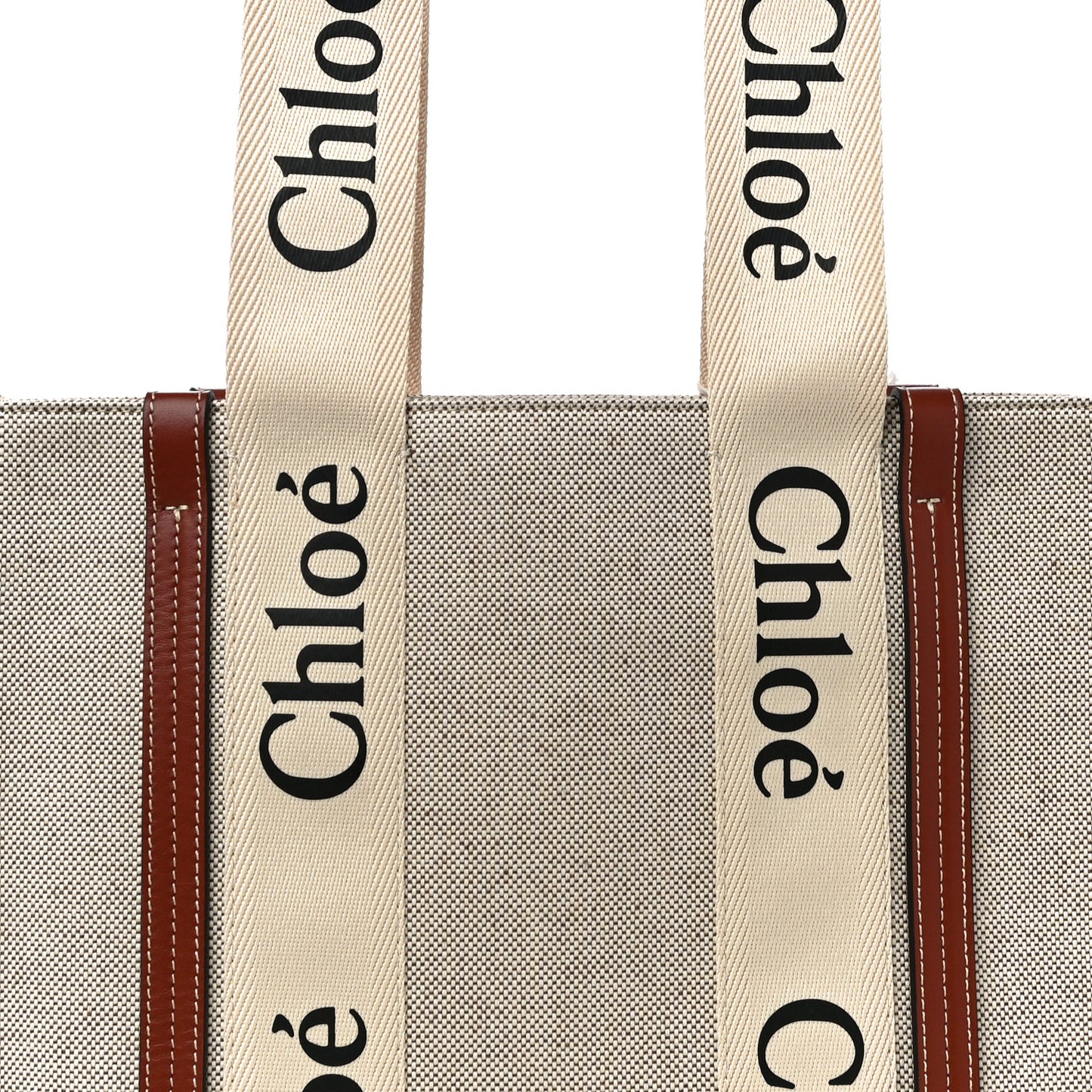 Cotton Calfskin Medium Woody Ribbon Tote White Brown