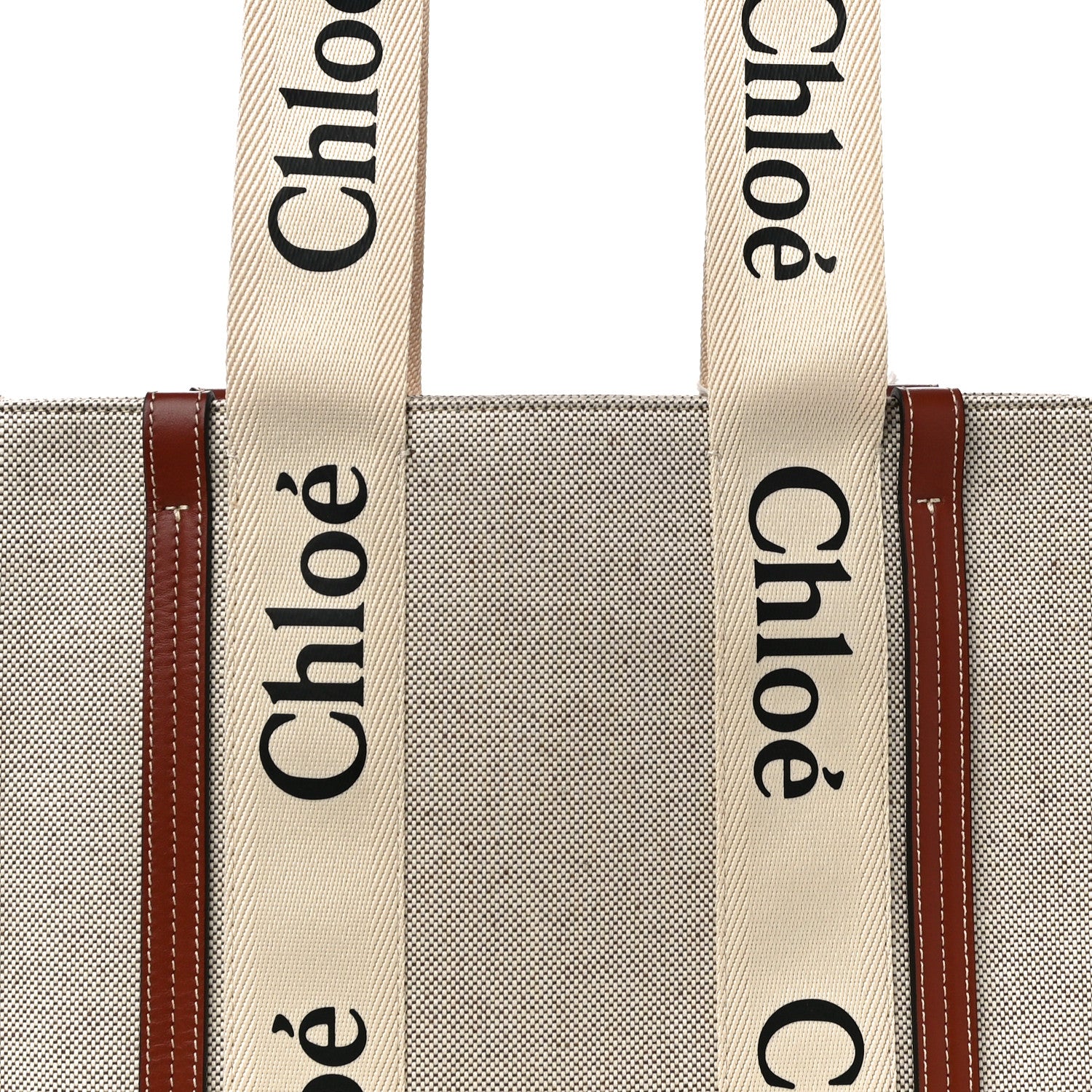 Chloe Cotton Calfskin Medium Woody Ribbon Tote White Brown 11 of 12