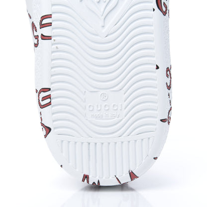 Gucci Calfskin GucciGhost Print Mens Ace Sneakers 9 White Hibiscus Red 6 of 8