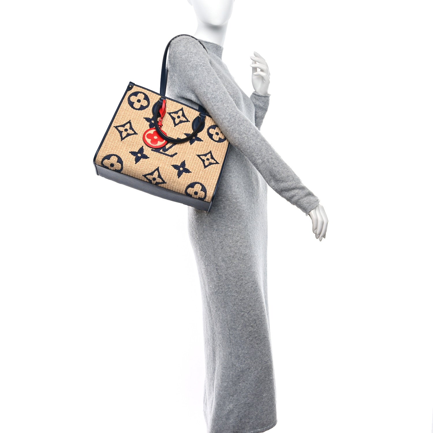Louis Vuitton Raffia Calfskin Monogram Giant Onthego MM Blue 2 of 8