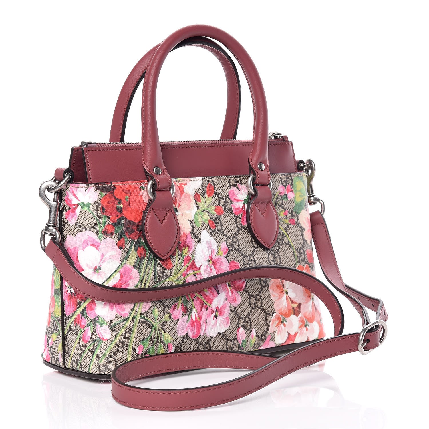 Gucci GG Supreme Monogram Blooms Mini Zip Top Tote Beige Multicolor Dry Rose 3 of 9