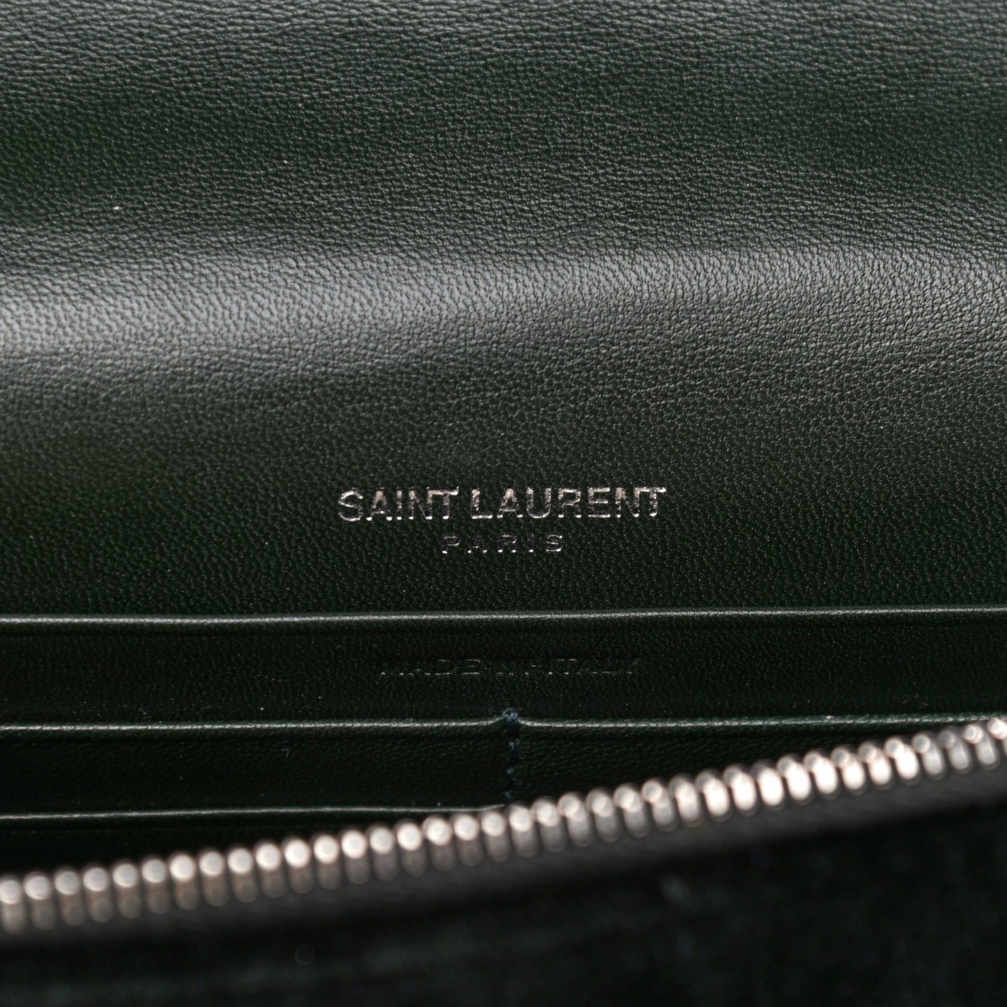 Velvet Crystal Monogram Tassel Chain Wallet Green