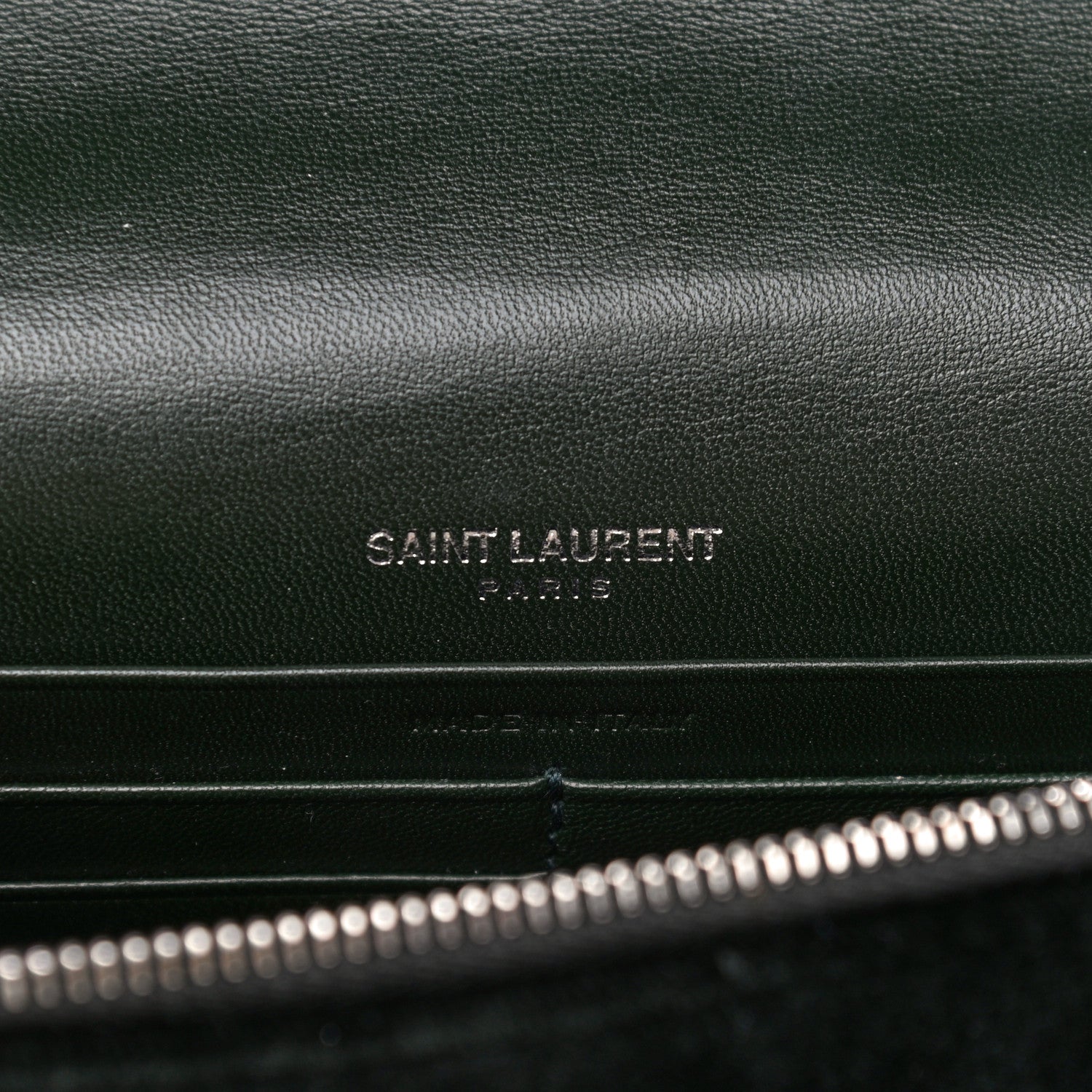 Saint Laurent Velvet Crystal Monogram Tassel Chain Wallet Green 9 of 13