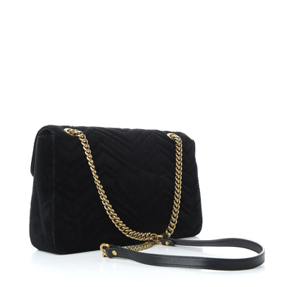 Gucci Velvet Matelasse Loved Embroidered Medium GG Marmont Shoulder Bag Black 4 of 10