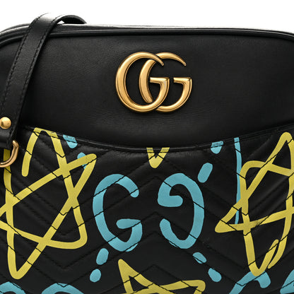Gucci Calfskin Matelasse GucciGhost Medium GG Marmont Chain Shoulder Bag Black New Acquamarine 8 of 11