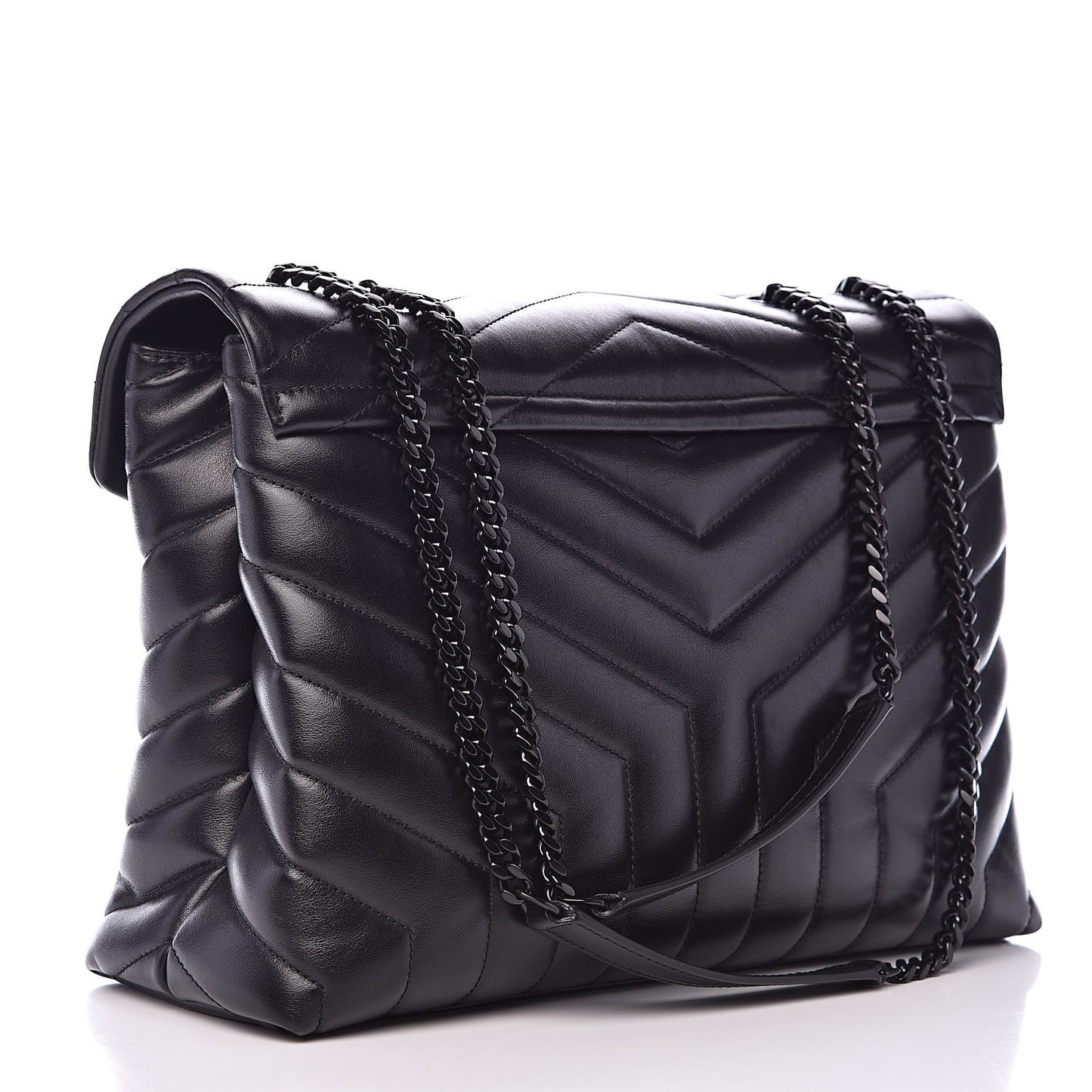 Calfskin Y Quilted Monogram Medium Loulou Chain Satchel Black