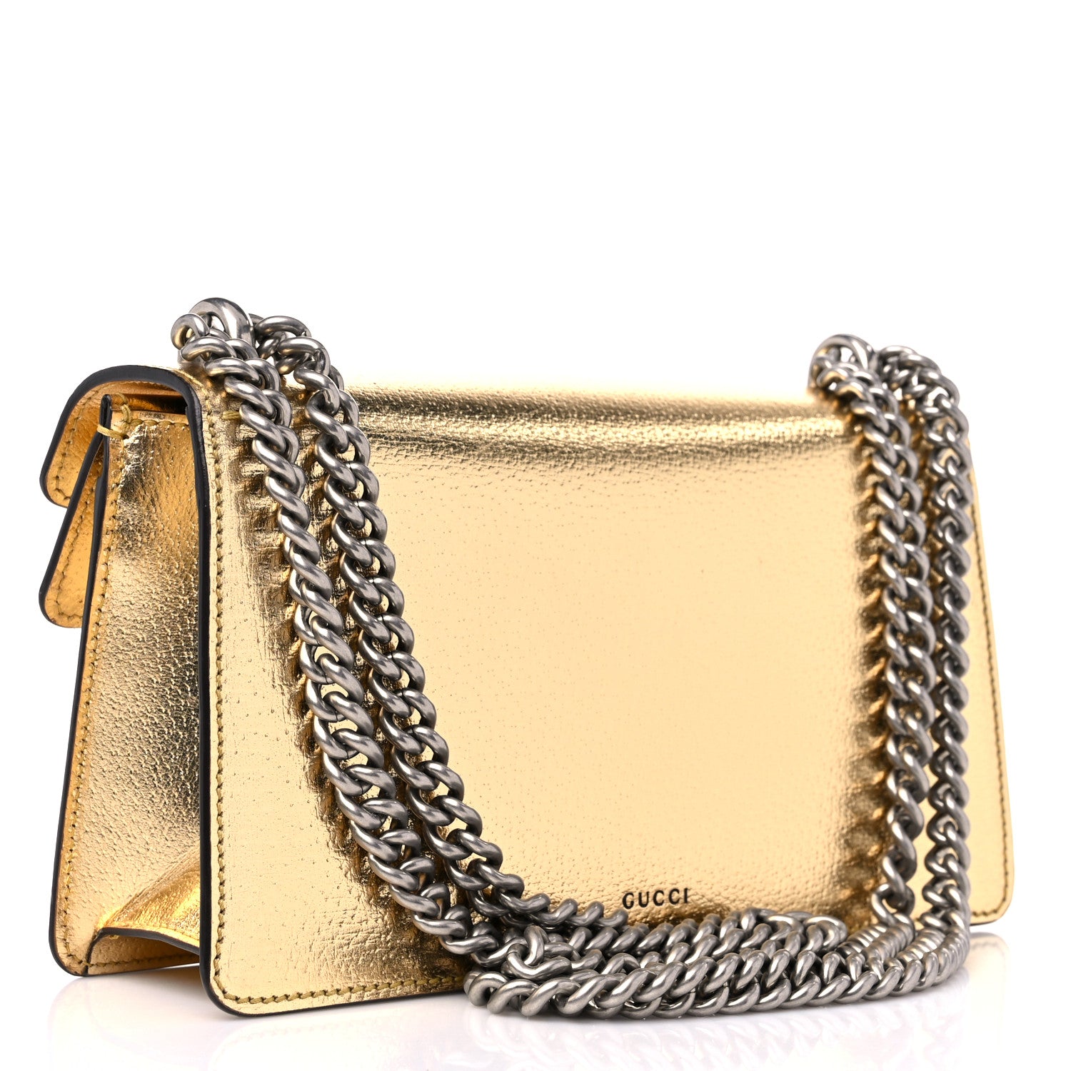 Gucci Metallic Textured Calfskin Crystal Small Dionysus Shoulder Bag Gold 3 of 10