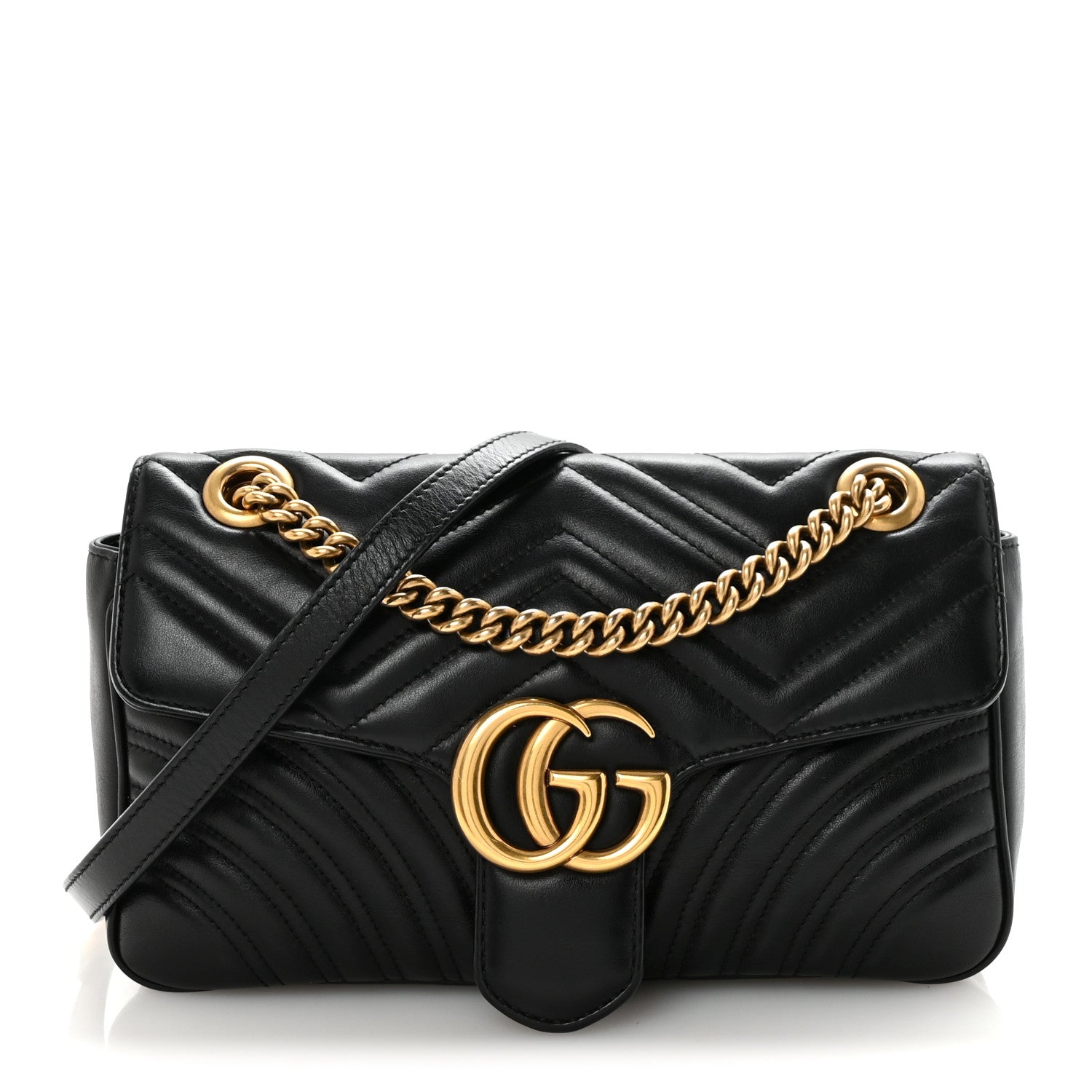 Gucci Calfskin Matelasse Small GG Marmont Shoulder Bag Black 1 of 10