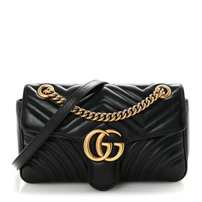 Gucci Calfskin Matelasse Small GG Marmont Shoulder Bag Black 1 of 10