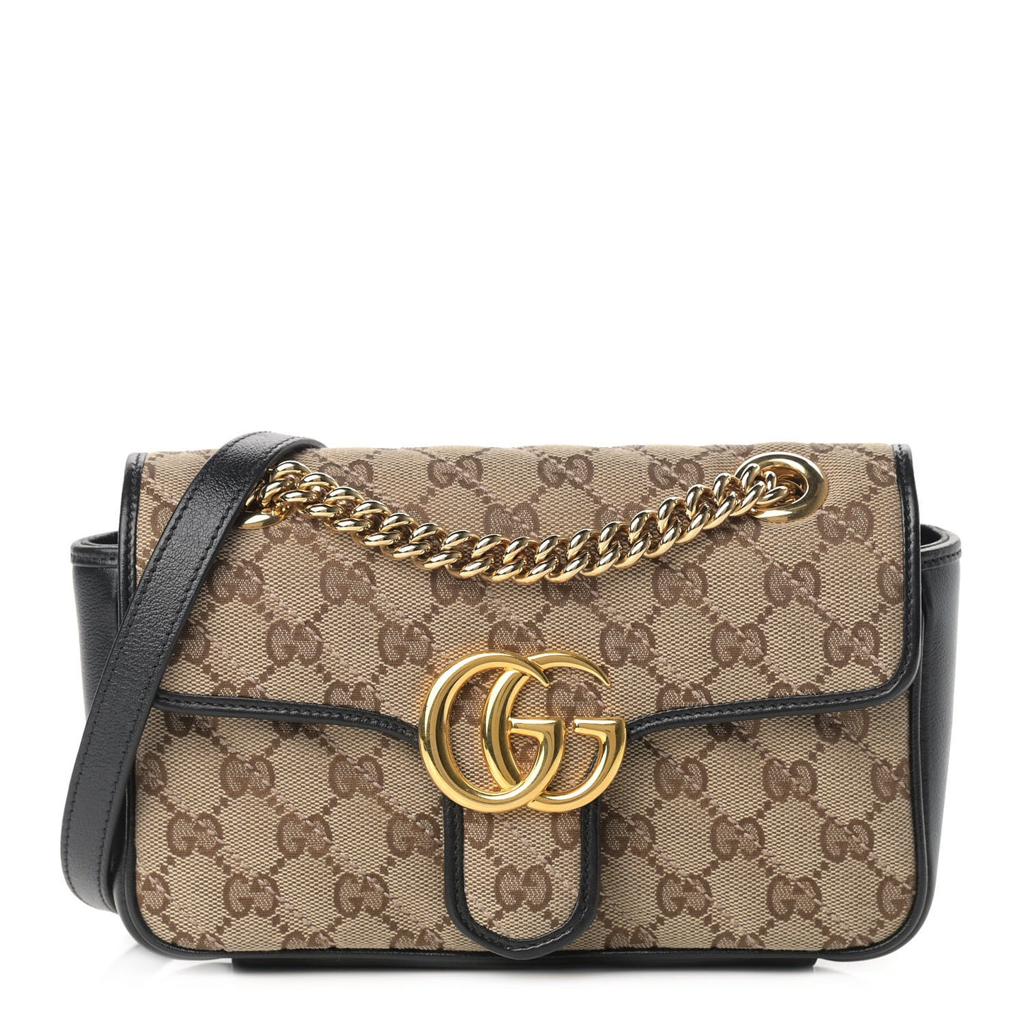 Monogram Matelasse Diagonal Mini GG Marmont Shoulder Bag Beige Black