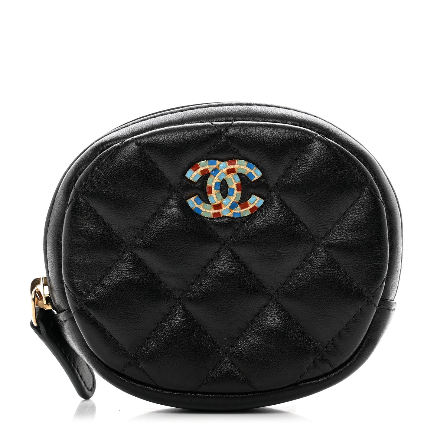 Lambskin Enamel Quilted Zip Around Classic Coin Purse Black