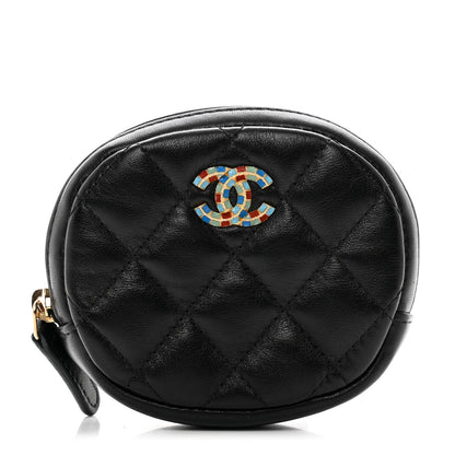 Chanel Lambskin Enamel Quilted Zip Around Classic Coin Purse Black 1 of 7