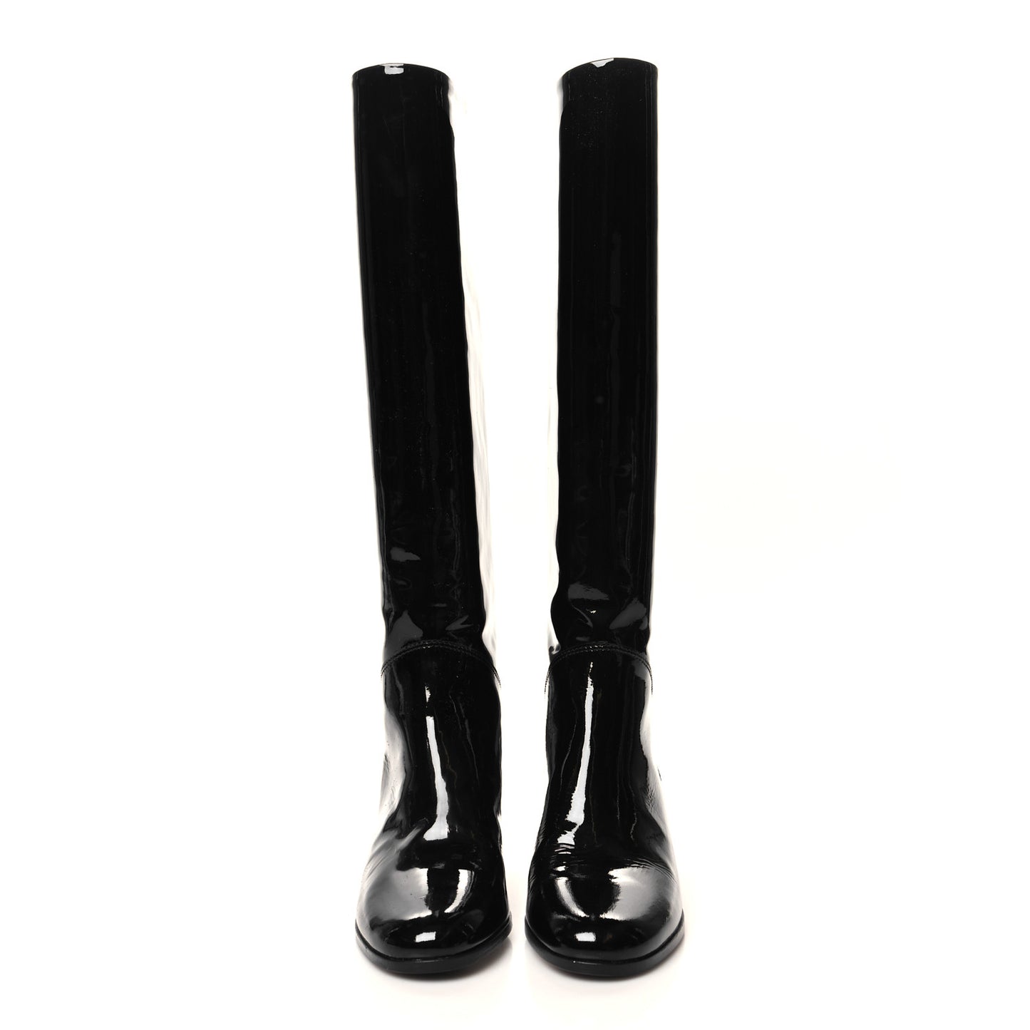 Patent Calfskin CC Knee High Boots 36.5 Black