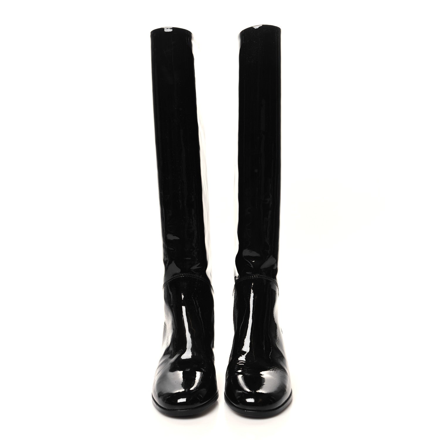 Chanel Patent Calfskin CC Knee High Boots 36.5 Black 2 of 8