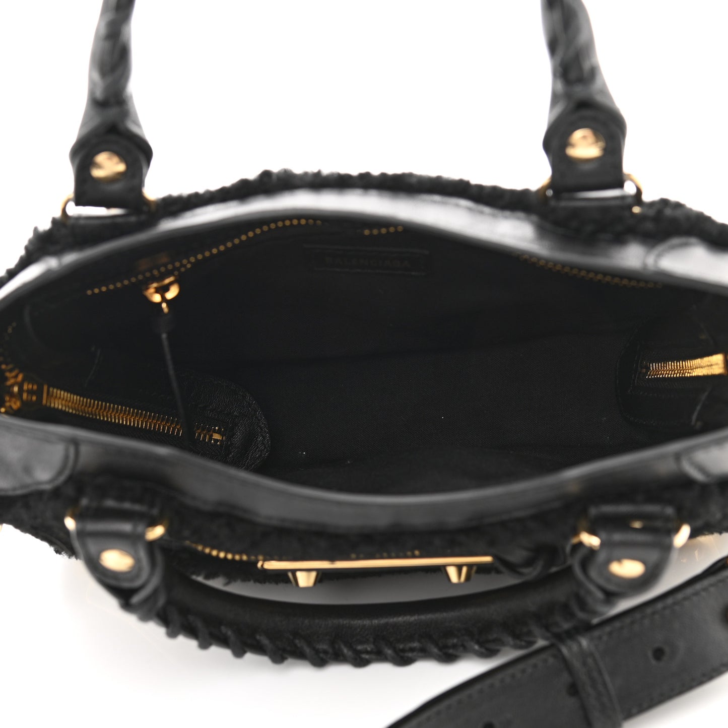 Shearling Gold Metallic Edge Hardware Mini City Black