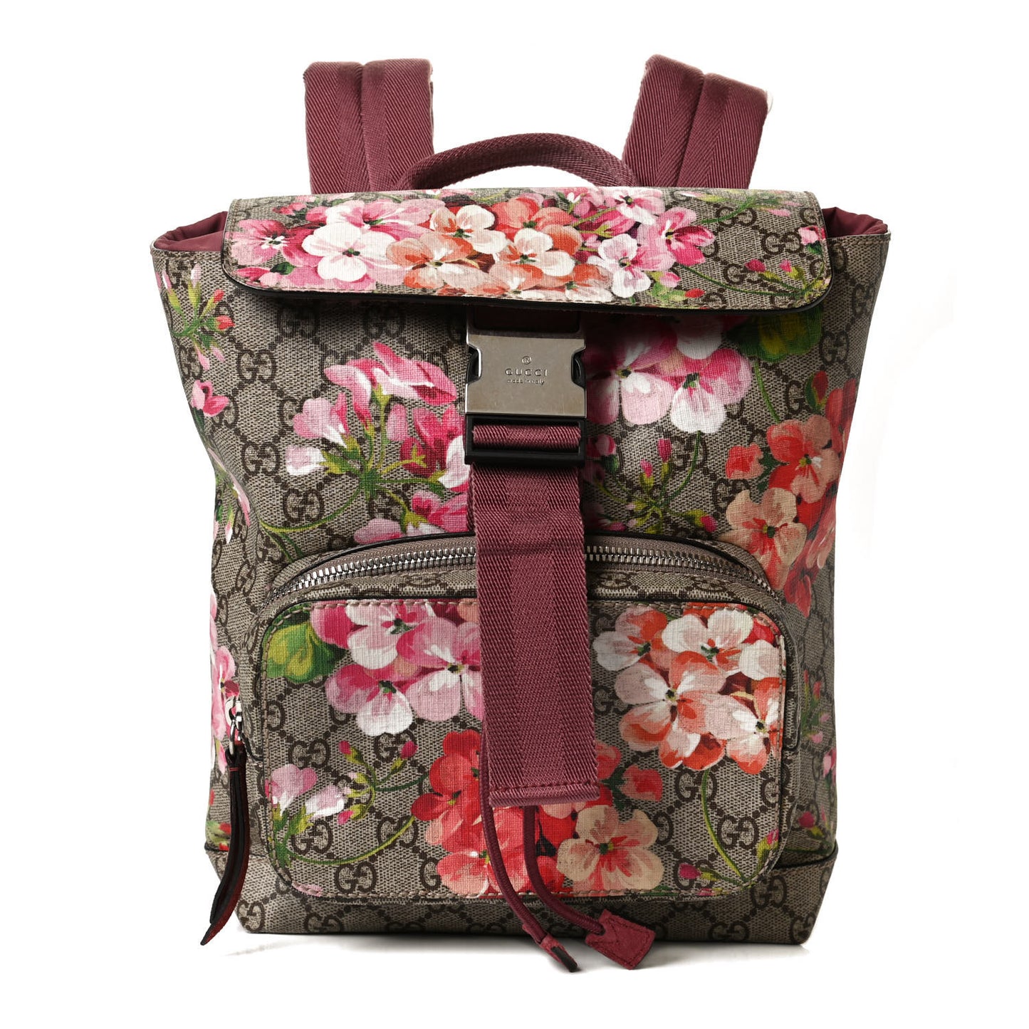 GG Supreme Monogram Blooms Small Single Buckle Backpack Beige Multicolor Dry Rose