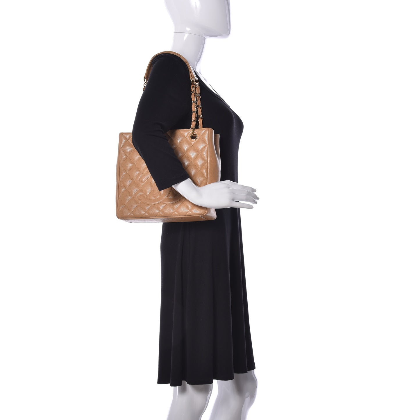 Caviar Quilted Petit Shopping Tote PST Beige