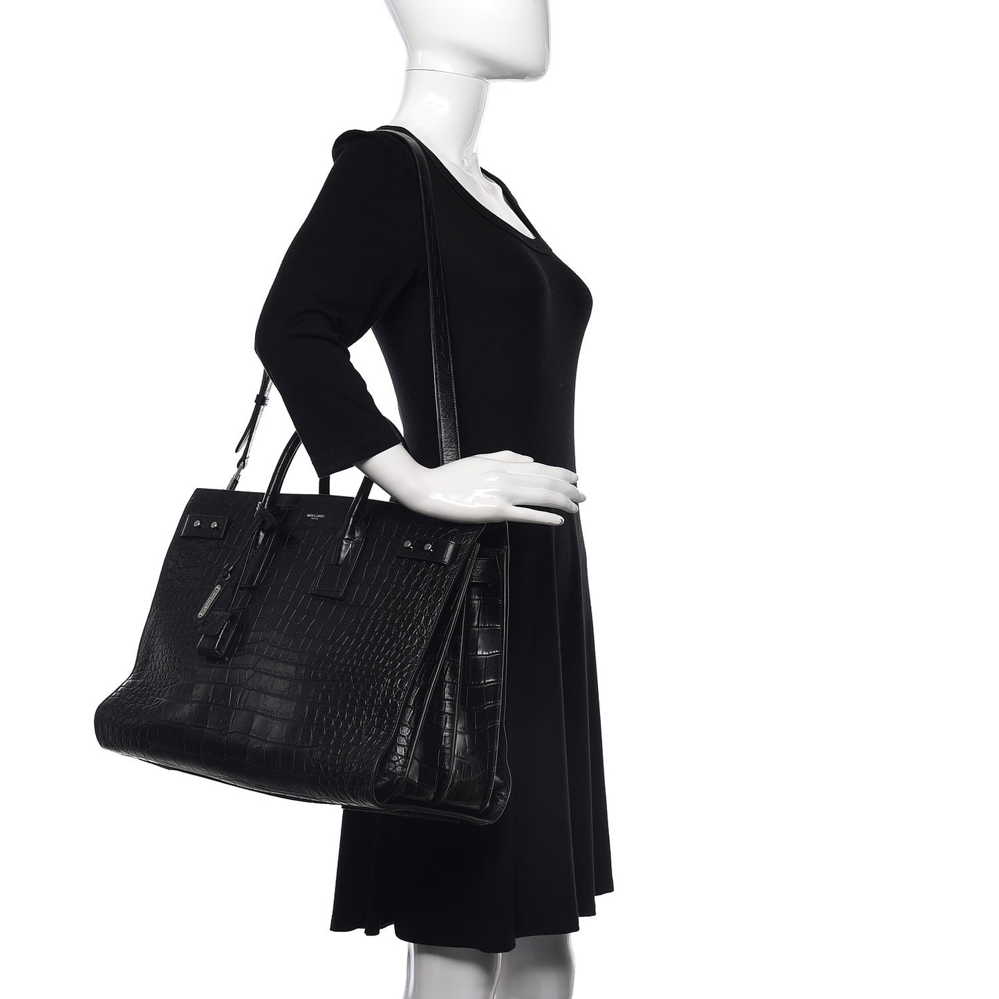 Calfskin Crocodile Embossed Large Souple Sac De Jour Black