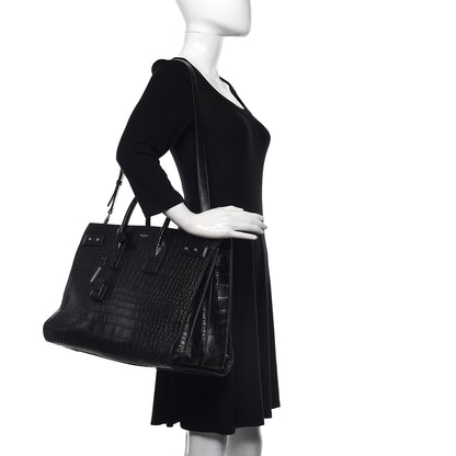Saint Laurent Calfskin Crocodile Embossed Large Souple Sac De Jour Black 2 of 9