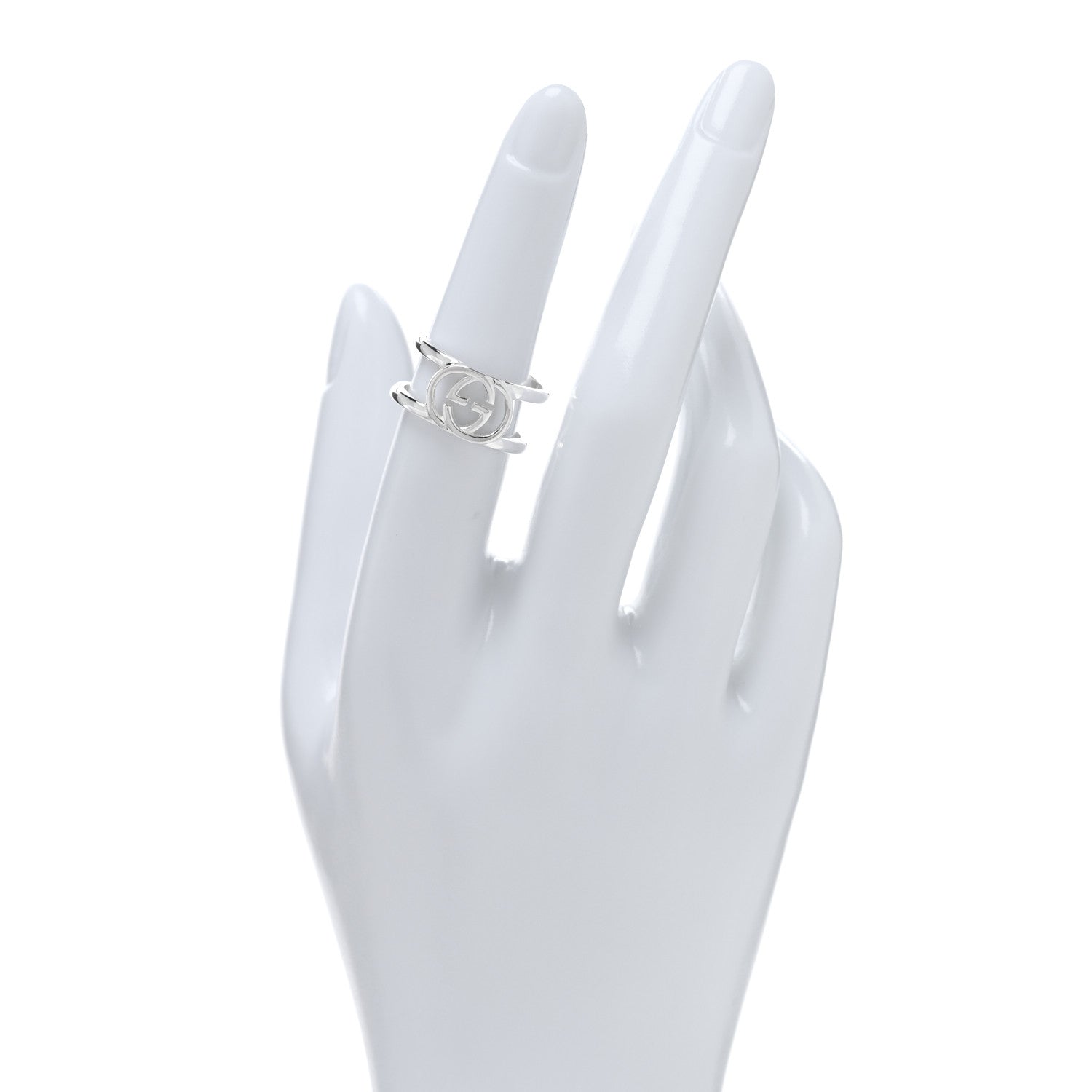 Gucci Sterling Silver 9mm Interlocking G Open Band Ring 53 6.5 2 of 4