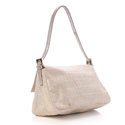 Fendi Metallic Jacquard Zucchino Suede Mini Mama Baguette Cipria Argento Grigio 3 of 8