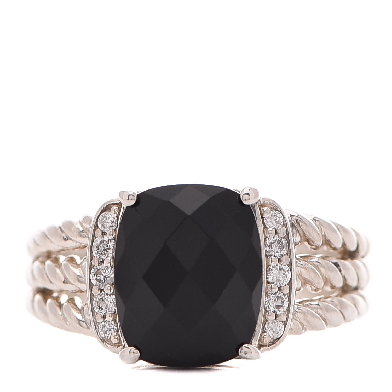 David Yurman Sterling Silver Diamond Black Onyx 10mm Petite Wheaton Ring 48 4.5 1 of 5