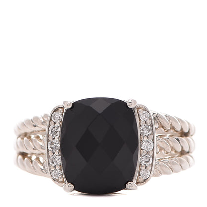 David Yurman Sterling Silver Diamond Black Onyx 10mm Petite Wheaton Ring 48 4.5 1 of 5