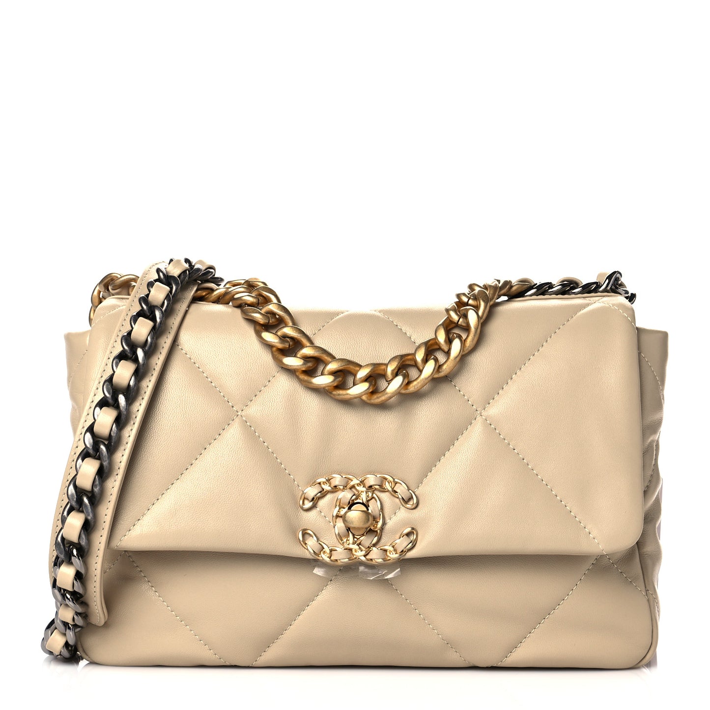 Lambskin Quilted Medium Chanel 19 Flap Beige