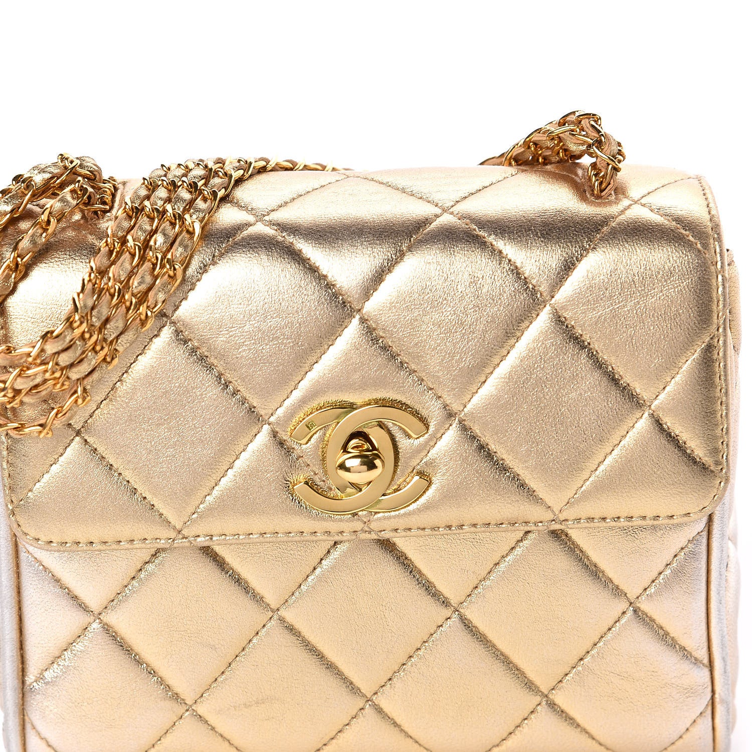 Chanel Metallic Lambskin Quilted Mini Square Flap Light Gold 10 of 10
