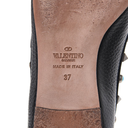 Valentino Garavani Pebbled Calfskin Rockstud Rolling Ballerina Flats 37 Black 8 of 9
