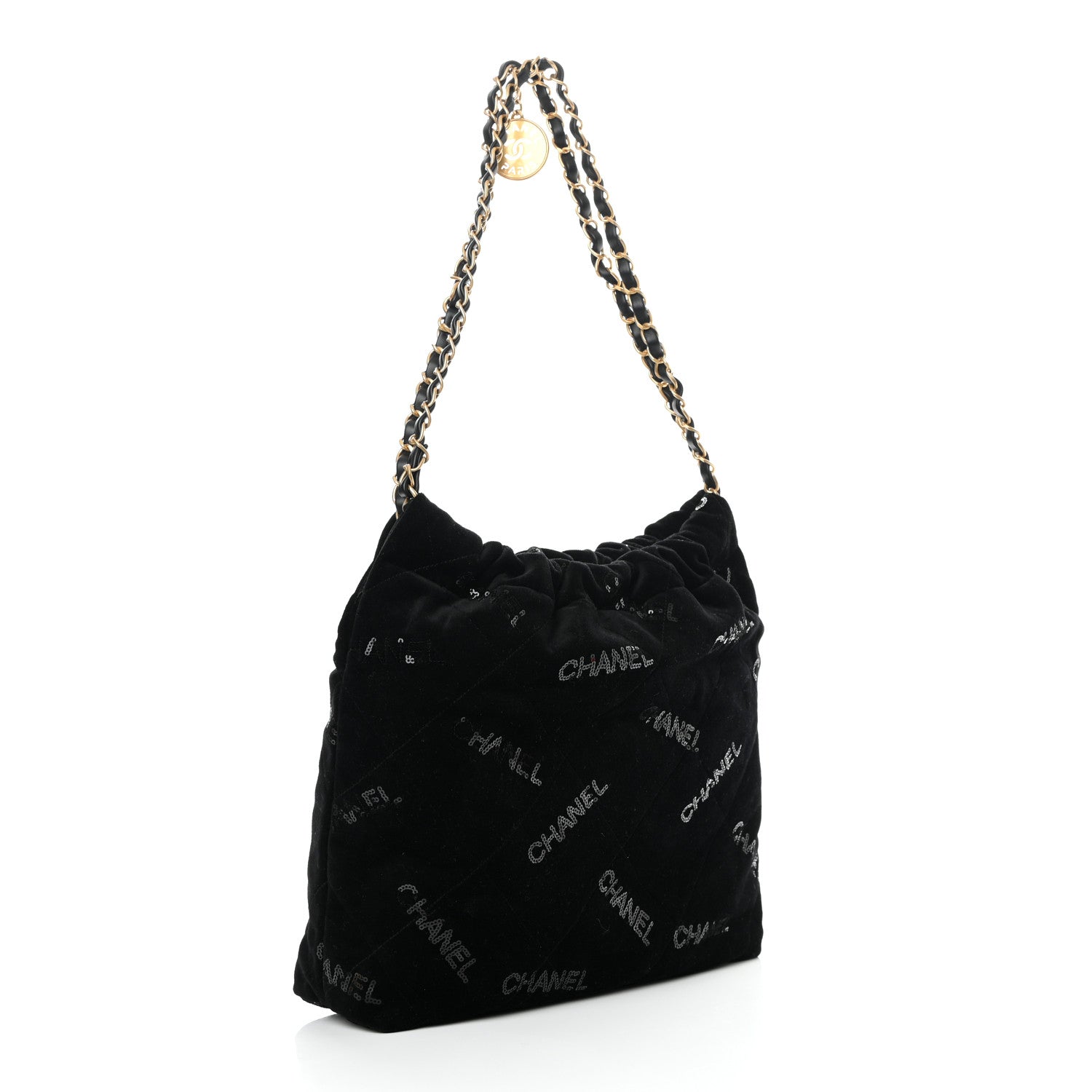 Chanel Velvet Sequin Quilted Small Chanel 22 Black 4 of 12