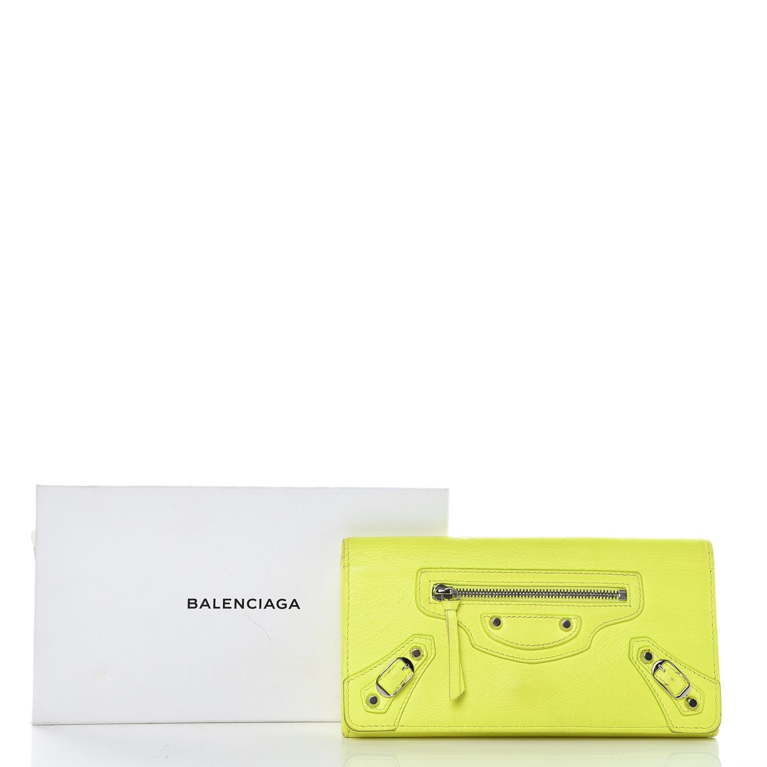 Balenciaga Agneau Classic Silver Hardware Money Wallet Jaune Fluo 15 of 15
