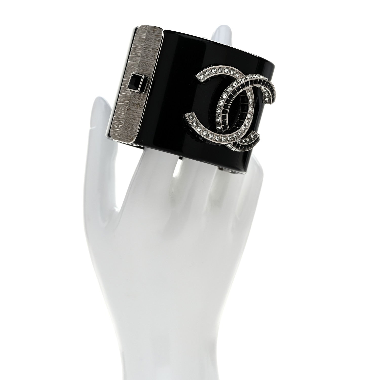 Chanel Resin Baguette Crystal CC Cuff Black 2 of 6