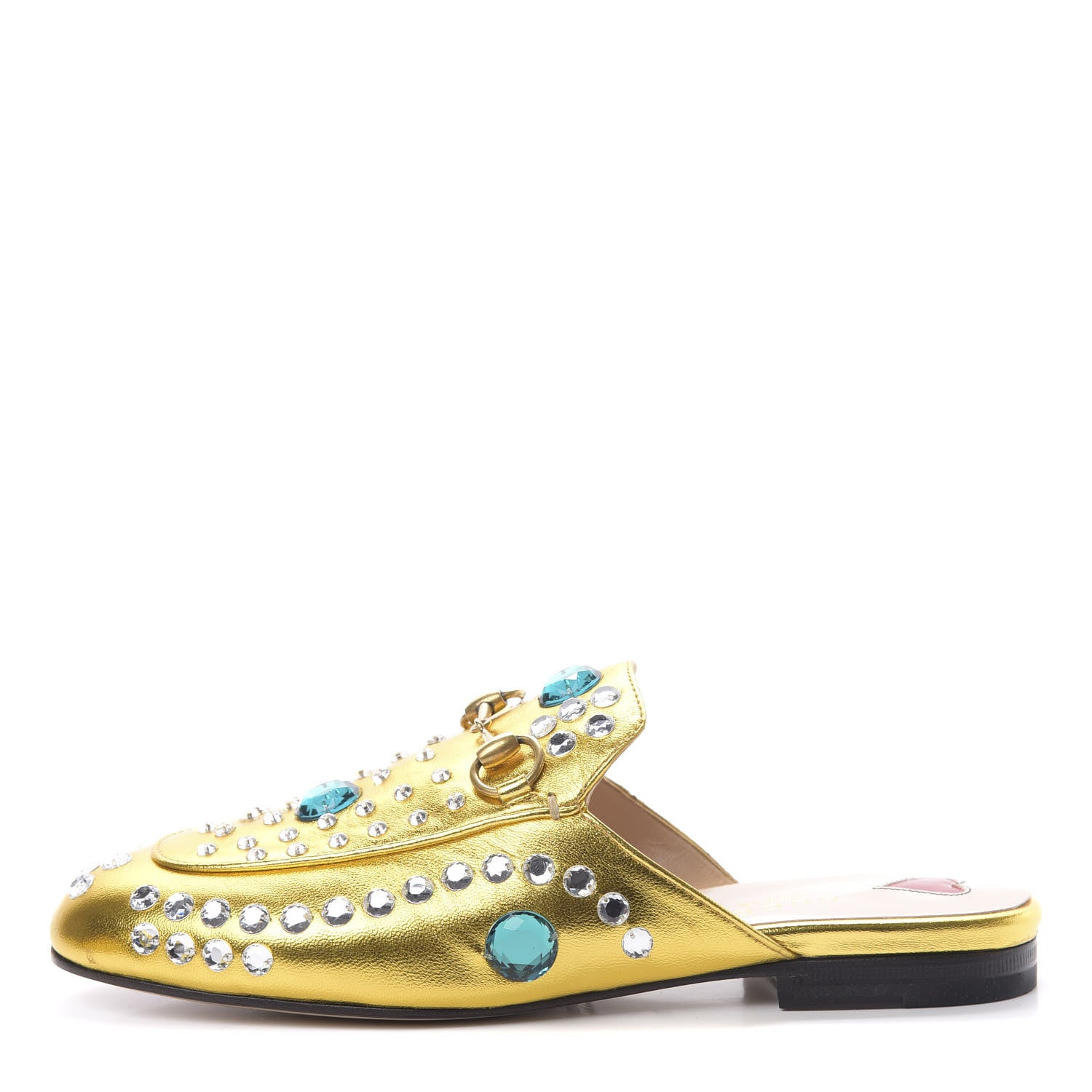 Gucci Metallic Nappa Crystal Womens Princetown Slippers 36 Gold 1 of 9
