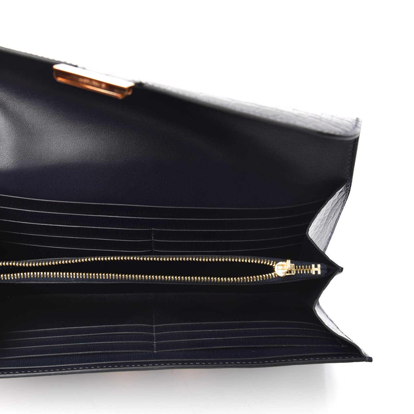 Shiny Alligator Constance Long Wallet Bleu Marine